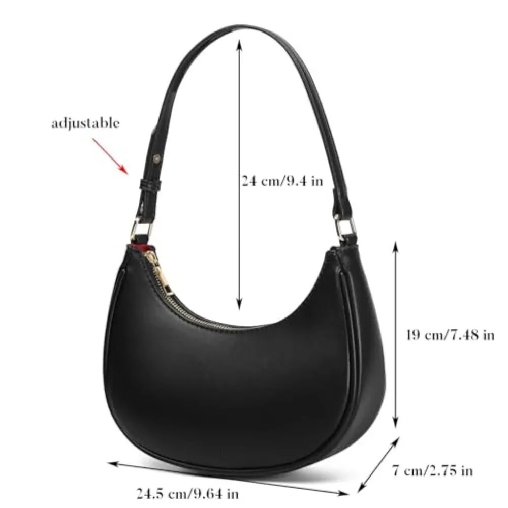 Vegan Leather Hobo Shoulder Bag Elegant Minimal Chic Detachable Crossbody Strap